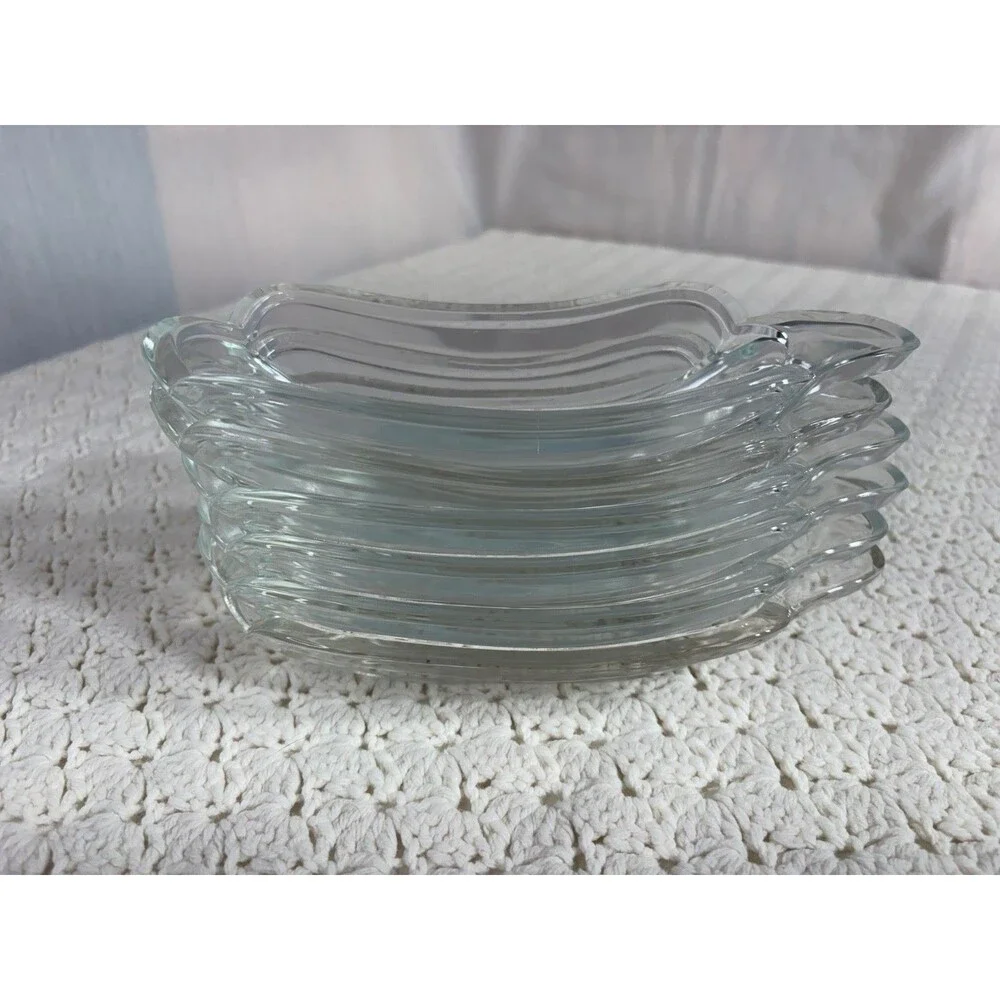 Vintage Set of Six Indiana Glass Clear Banana Split Boats